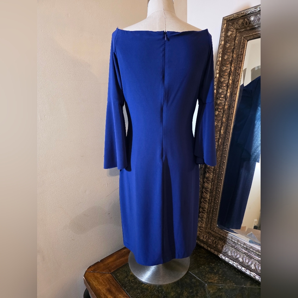 Lauren Ralph Lauren Royal Blue Ruched Sheath Dress with Dolman Sleeves. Sz 10 - Picture 4 of 6